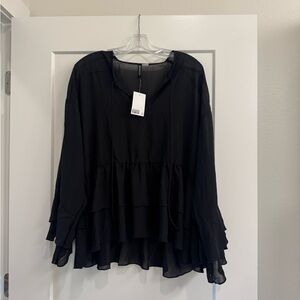 H&M Black Tiered Ruffle Peasant Top